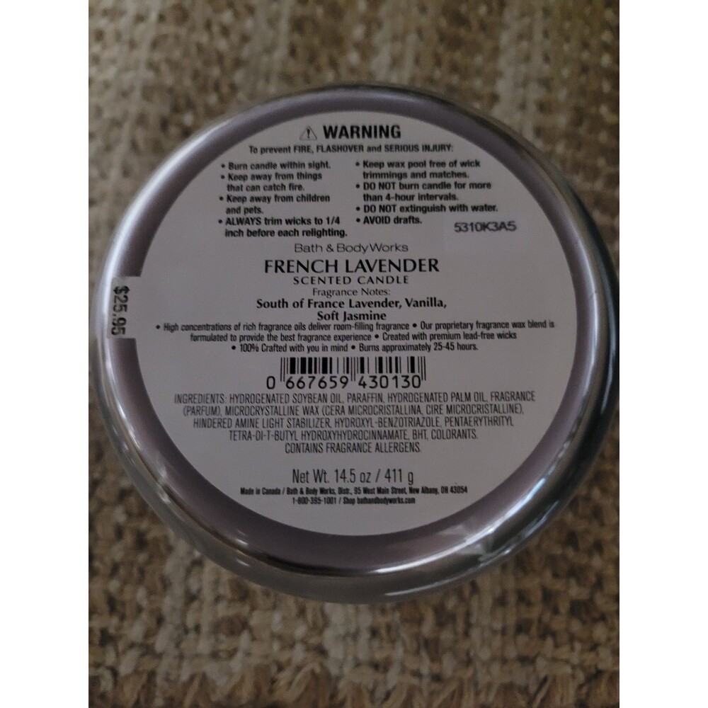 French Lavender - Bath and Body Works 3-Wick Candle - Picture 3 of 3